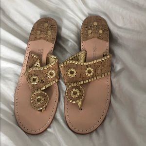 Jack Rogers low wedge cork gold sandals 8 M